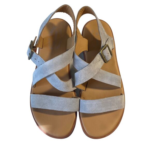 Kork Ease Nogales Grey Full Grain Leather Ankle Strap Flat Sandals Size 39 US 8 - Picture 2 of 10